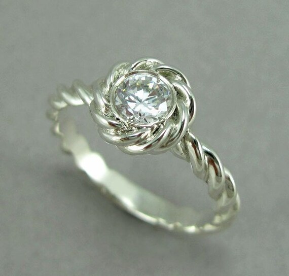 Twisted Rope Pave Hidden Halo Round Moissanite Engagement Ring