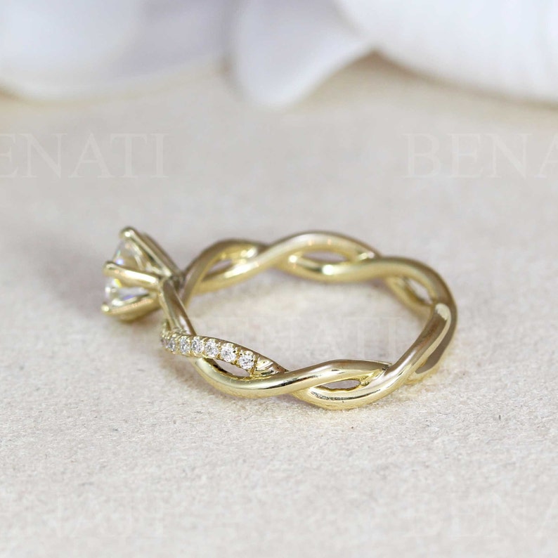 Diamond Infinity Love Engagement Ring, Infinity Engagement Ring, Braided Rope Diamond Engagement Ring, Infinity Yellow Gold Engagement Ring image 3