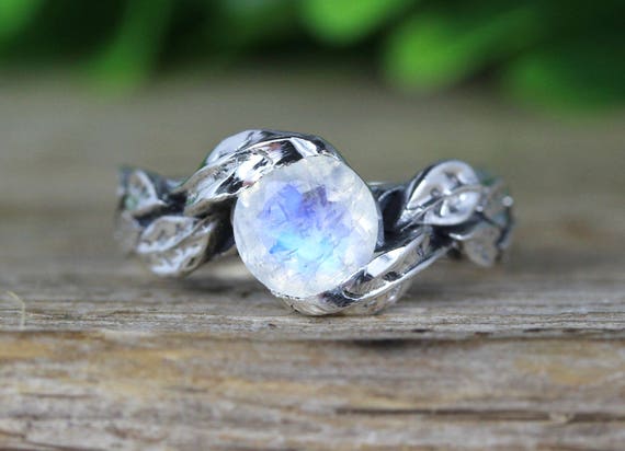 Simple Rainbow Moonstone Sterling Silver Ring Size 7, 8, 9 or 10 - Etsy