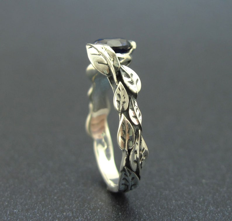 Forest Leaves Ring Leaf Ring With Sapphire Silver Friendship Sapphire Promise Ring Nature Leaves Ring Sapphire Ring Leaf Sapphire Ring