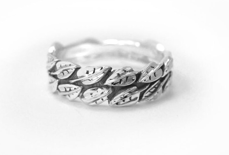 Leaf Wedding Ring Leaf Ring White Gold Leaves Wedding Band Etsy