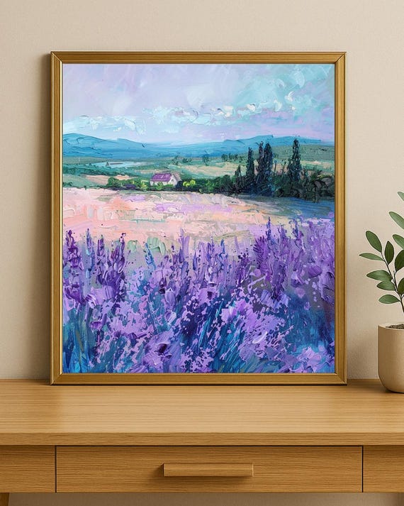 Lavender Field Impasto Oil Painting, Calm Home Decor (Digital Download)