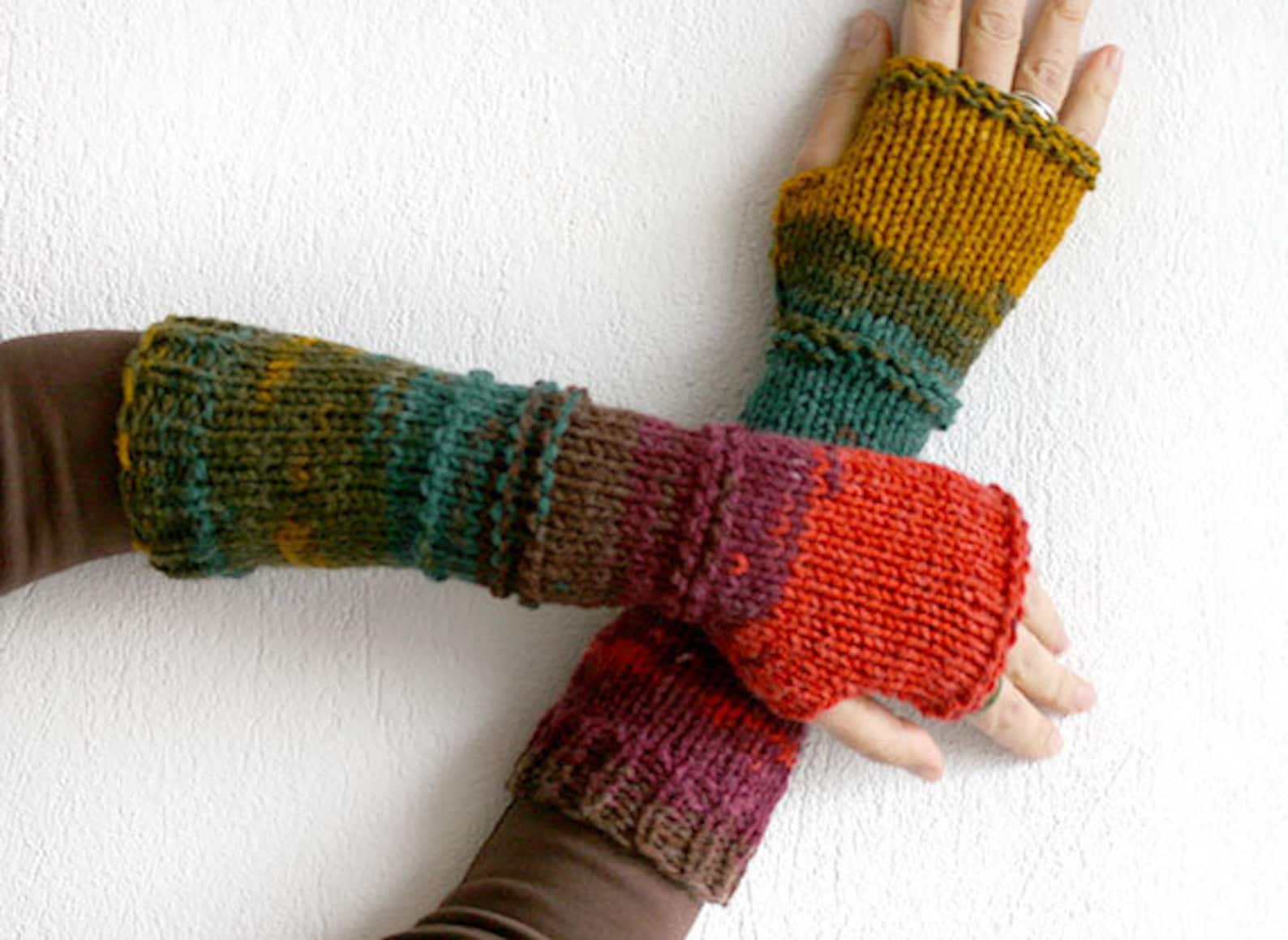 Long Fingerless Gloves in Harvest Colors Fingerless Glove Etsy