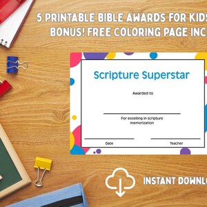 Sunday School Certificate Bundle | 6 Printable Bible Awards for Kids | Christian and Children’s Church Reward Pack | Faith Based Classroom