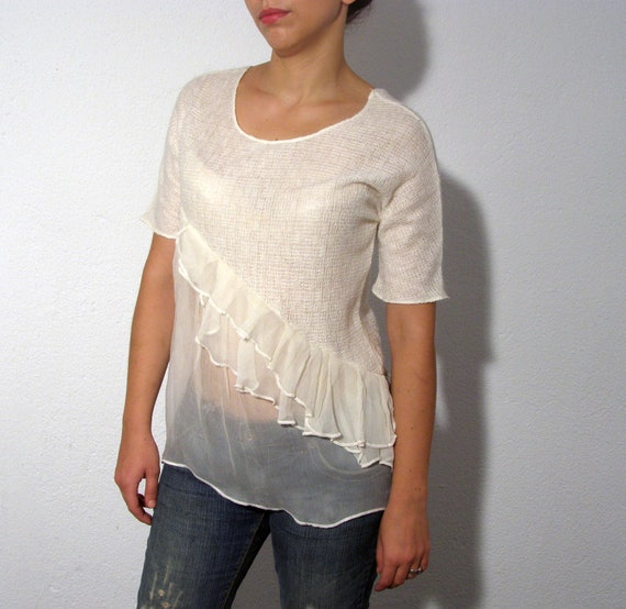 white silk blouse with a frill