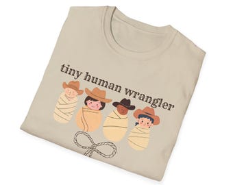 Unisex Softstyle T-Shirt - Tiny Human Wrangler Tee for Parenting, Baby Shower Gift, Funny Family Shirt, New Parent Humor, Casual Wear