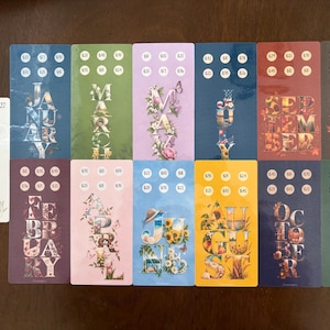 May include: A set of twelve rectangular monthly savings challenge cards for 2027, each featuring seasonal illustrations and six circular spots for tracking deposits. A separate white summary card lists the total savings goal of $2,027.