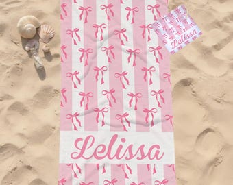 Bow Towels Customized,Kids Towel With Name,Stripes Beach Towel,Personalized Bach Vacation Gift