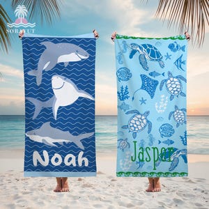 Asciugamano personalizzato con motivi marini, teli mare con balene, asciugamano da viaggio per bambini con nome, teli mare con dinosauri per compleanno, regali di vacanza personalizzati