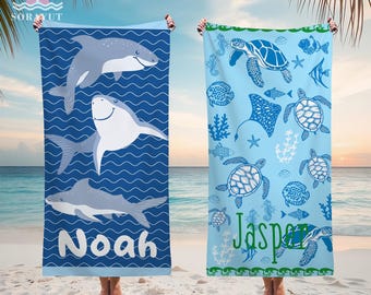 Marine Life Towel Customized,Whale Beach Towels,Kids Travel Towel With Name,Kids Birthday Dinosaurs Beach Towels,Personalized Vacation Gifts