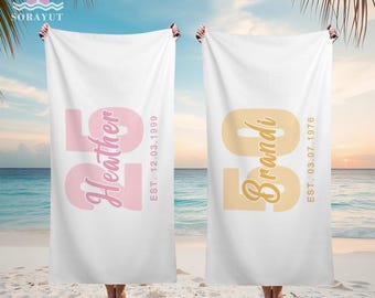 Birthday Towels Customized,Colorful Age Towel With Name,Bachelorette Beach Towel,Personalized Trip Gift