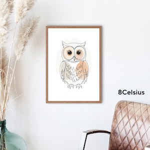 Minimalistische Eule Linie Kunst Poster | Moderne Wandkunst | Neutrale Töne Illustration | Großer 24 x 36 Zoll digitaler Download | Seitenverhältnis 2:3