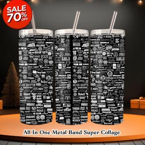 The All Metal Band Super Collage | 20oz Tumbler Wrap PNG | Ultimate Rock Fan Art | Rock N Roll Tumbler wraps | Music tumbler sublimation png