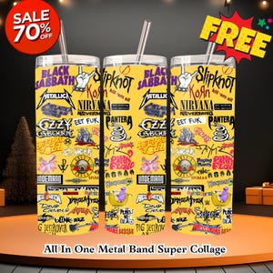 Metal Band Tumbler Wrap PNG | Rock Music Mix 20oz Wrap with Free Gift | Heavy Metal Sublimation Download| Punk Rock Cup Art | Rock Music PNG