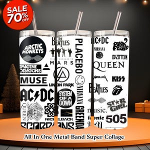 Rock Metal Band Logo Collage | 20oz Tumbler Wrap PNG | Rock Music Lover Gift | Music Lover Tumbler wraps | 20 oz Sublimation Wrap download