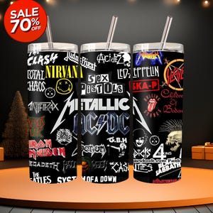 Metal Band Tumbler Wrap PNG | Rock Music Mix 20oz Wrap | Heavy Metal 20oz Tumbler wraps | Punk Rock Cup Art | Rock Music collage pop art png