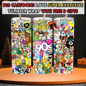 90er Jahre Cartoon Liebe Collage | Hochwertiger digitaler Download | BONUS Cartoon Wraps enthalten | Cartoons Becherpackungen png