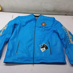 Men&#39;s Indian Blue  Riding Bikers Flying Jacket Genuine Cowhide Leather Jacket