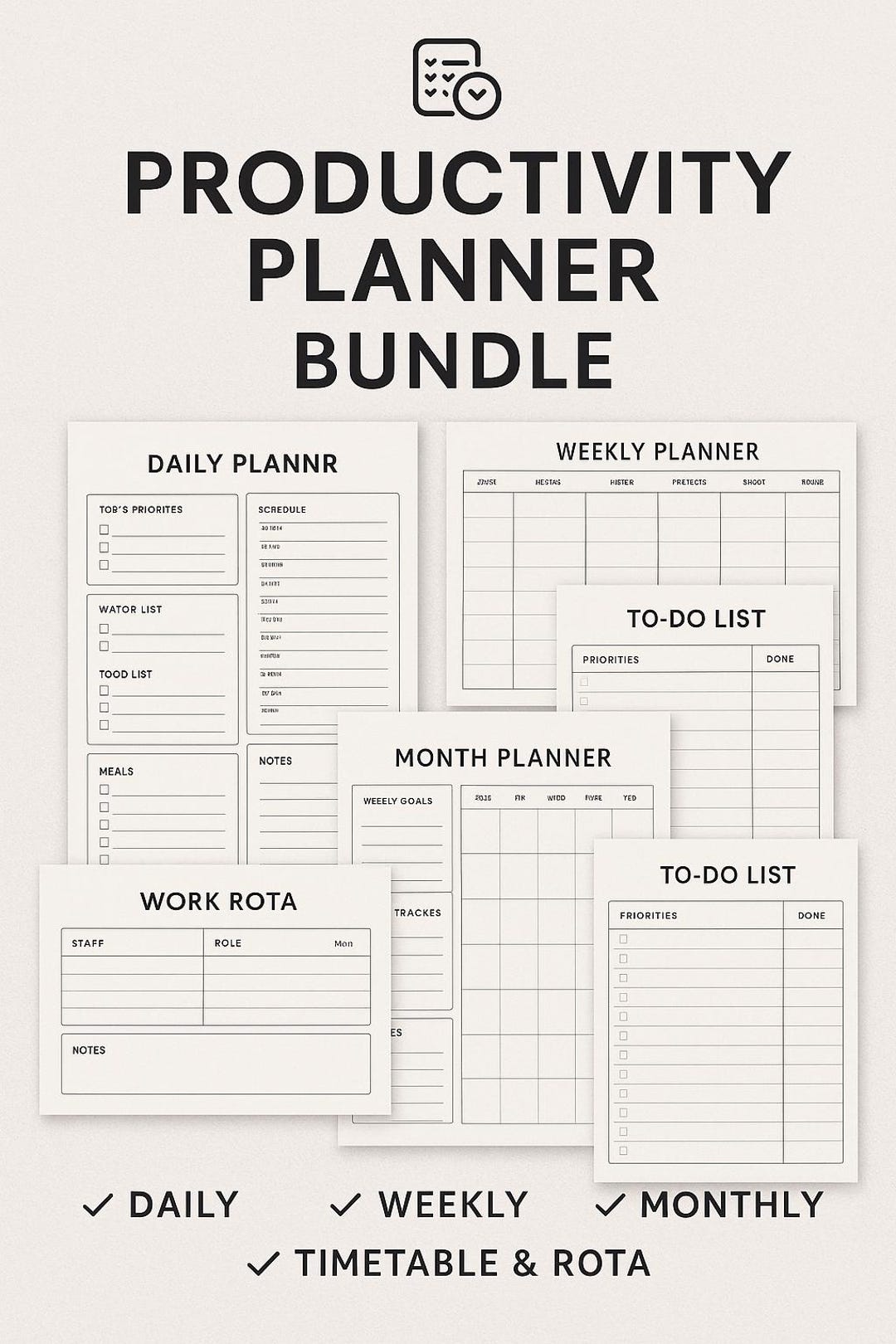 Printable Productivity Planner Bundle | Daily, Weekly, Monthly + Rota ...