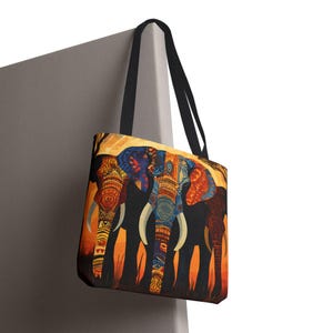 Colorful Elephant Tote Bag, Boho Shopping Bag, Kente Cloth Inspired, Festival Tote, Work Bag, Eco-Friendly Gift, Animal Lover, Market Bag