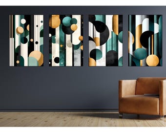 Modern Black and Green Geometric Canvas Print: Abstract Wall Art