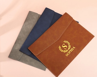 Personalized Leather File Folder, Custom Leather Document Case, Engrave Name Travel Document Organizer, A4 Document Holde, Gifts For Him Men