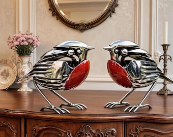 Sculpture recyclée de rouge-gorge fourchette et cuillère, décoration d'oiseau en métal rustique, art fantaisiste de cuisine et de jardin, cadeau pour les amateurs d'oiseaux