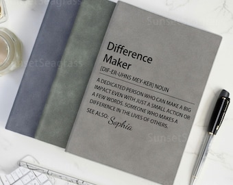 Custom Difference Maker Journal, Mentor Gift, A5 Leather Notebook, Colleague Supervisor Gift, Thank You Journal, Special Person Gift