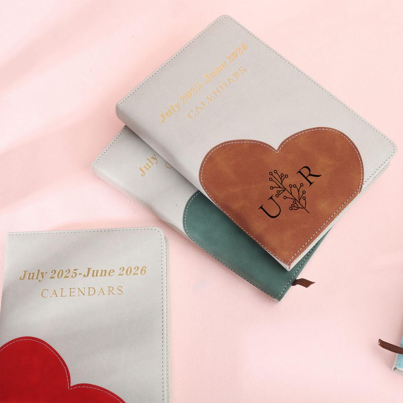 Personalized Leather 2025-2026 Planner, Custom Heart-shaped Schedule ...