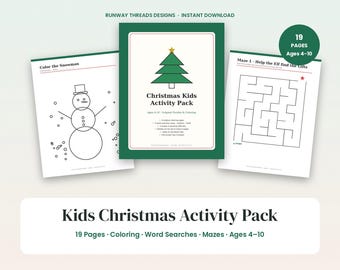 Puede incluir: Un paquete de actividades navideñas para niños de 19 páginas para edades de 4 a 10 años. El conjunto incluye una portada con un árbol de Navidad verde, una página para colorear Color the Snowman y un rompecabezas Maze 1 Help the Elf.