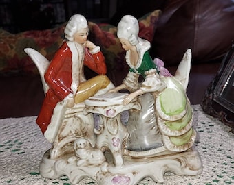 Vintage/Antique GRAFENTHAL Germany Porcelain Courting Couple Chess Figurine Victorian Colonial Man Lady Hand Painted Dresden Style SALE