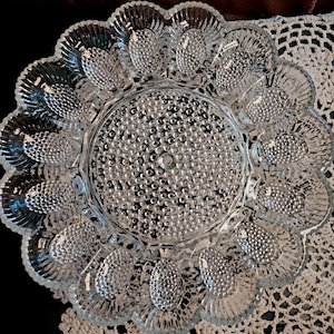 Deviled Egg Plate Platter Scalloped Pressed Hobnail Indiana Glass Vintage