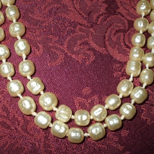 Hand Knotted Baroque Pearls Double Strand Necklace Rhinestones Ivory Off White Vintage image 4