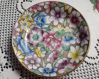 Vintage Oriental Asian Saucer Sauce Bowl Porcelain ACF Hand Decorated In Hong Kong Floral Chintz