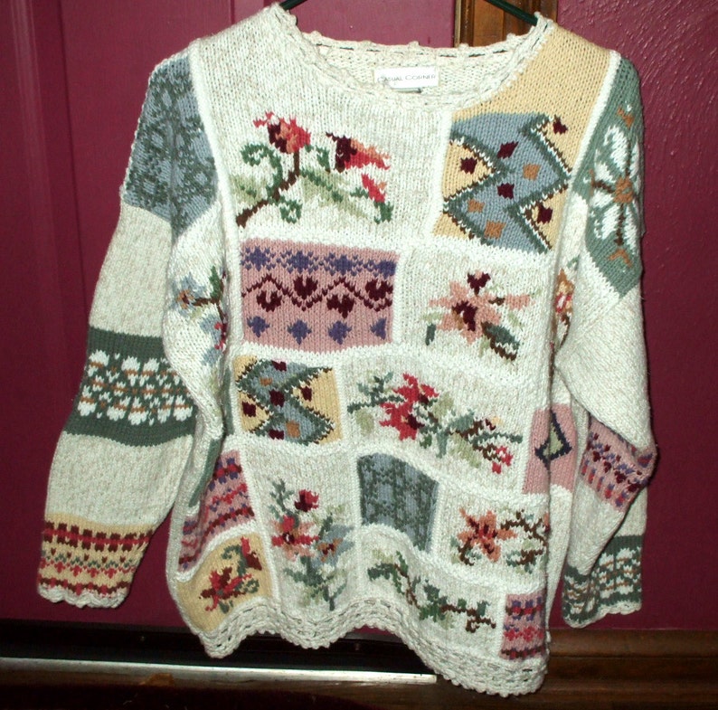 Casual Corner Vintage Sweater Knit Crochet Floral 1980/'s Women/'s Extra Large XL Rustic Retro Country
