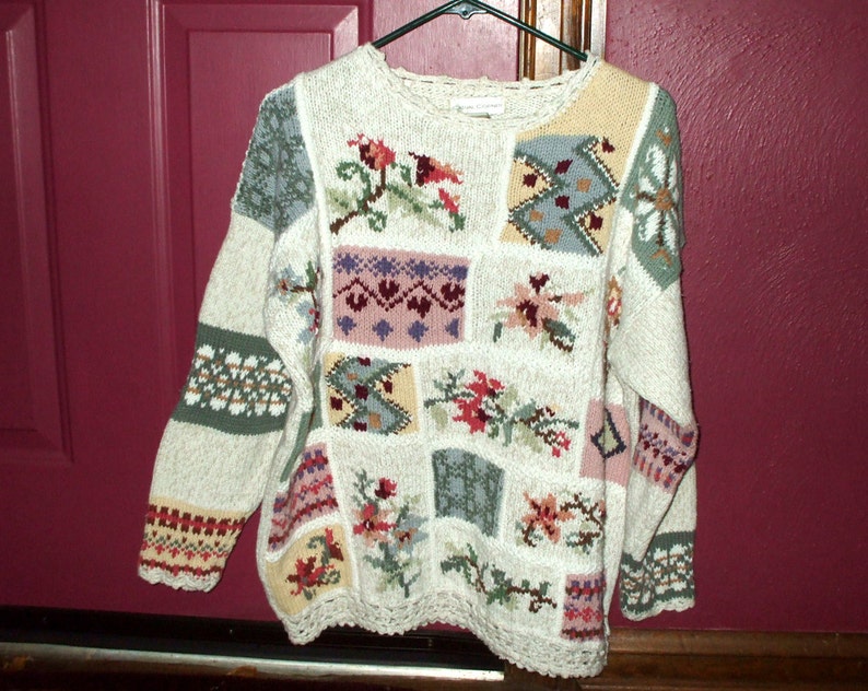 Casual Corner Vintage Sweater Knit Crochet Floral 1980/'s Women/'s Extra Large XL Rustic Retro Country