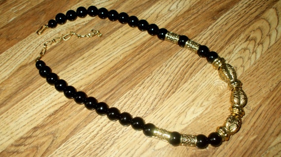 Vintage Black Bead And Gold Fancy Antique Filigre… - image 3