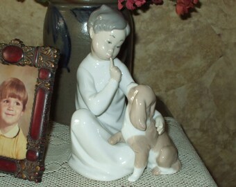 LLADRO Boy With Dog #4522 Decorative Figurine From Spain 1990 Vintage SALE