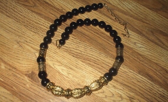 Vintage Black Bead And Gold Fancy Antique Filigre… - image 2