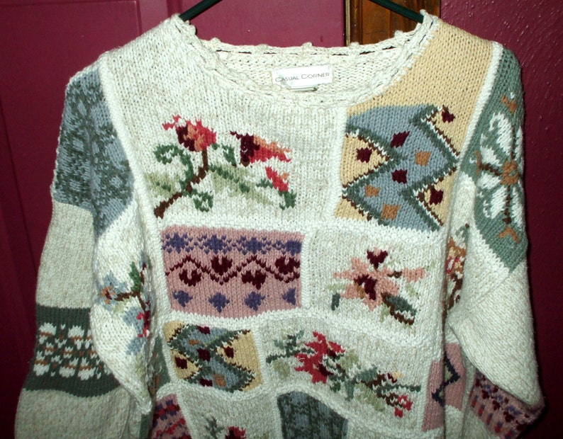 Casual Corner Vintage Sweater Knit Crochet Floral 1980/'s Women/'s Extra Large XL Rustic Retro Country