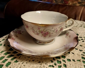 Lefton China Tea Cup and Saucer Vintage Roses Floral Hand Painted