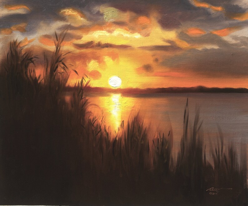 Cuadros De Puestas De Sol Paisaje de puesta de sol 20x24 óleo sobre lienzo pintura por | Etsy