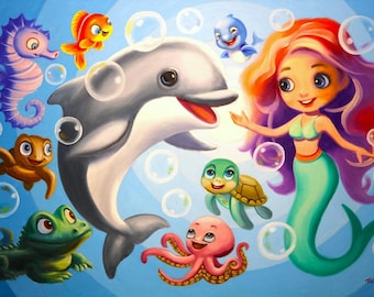 BUBBLES A-ROUND, B-145, 32"x48", fantasy, oils on canvas shipped within the US rolled in a tube.