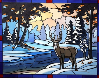 DEER (D-216), wildlife animal, winter landscape, oils on 28" x 36" canvas painted by artist, RUSTY RUST