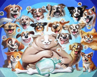 Fantasy Dogs (F-73), fantasy, oils on 36x48 canvas painted by Rusty. Available