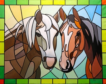 HORSES, wildlife animal, oils on 28" x 36" canvas painted by artist, RUSTY RUST / H-109