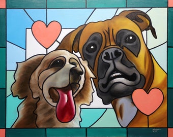 DOGS, pets, animals, oils on 28" x 36" canvas painted by artist, RUSTY RUST / D-215