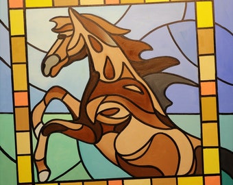 HORSIN' AROUND illusion, oils on 30" x 30" canvas painted by artist, Rusty Rust.  No frame necessary. /H-114)