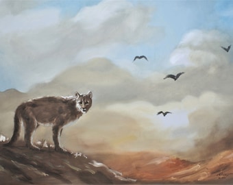 COUGAR, puma, mountain lion, panther.  Oils on 24" x 36" (61 x 91 cm) canvas painted by artist, RUSTY RUST / C-120