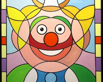 CLOWNIN' AROUND, circus, oils on 30" x 30" canvas painted by artist, Rusty Rust.  No frame necessary. / C-135